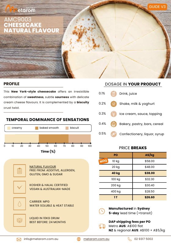 Cheesecake natural flavour AMC9003 guide