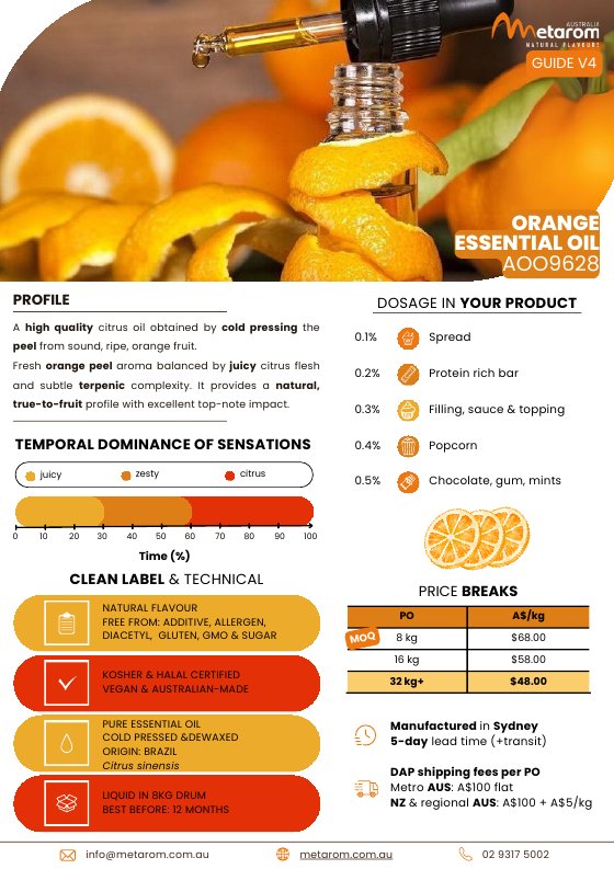 Orange Essential Oil OS natural flavour AOO9628 guide